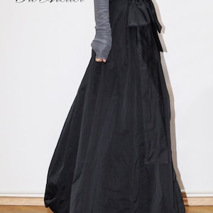 Black Maxi Skirt/High Low Waist Skirt/Long Waistband Skirt/Black Skirt/Taffeta Skirt/Princess Skirt/Party Skirt/Black Evening Skirt/F1361