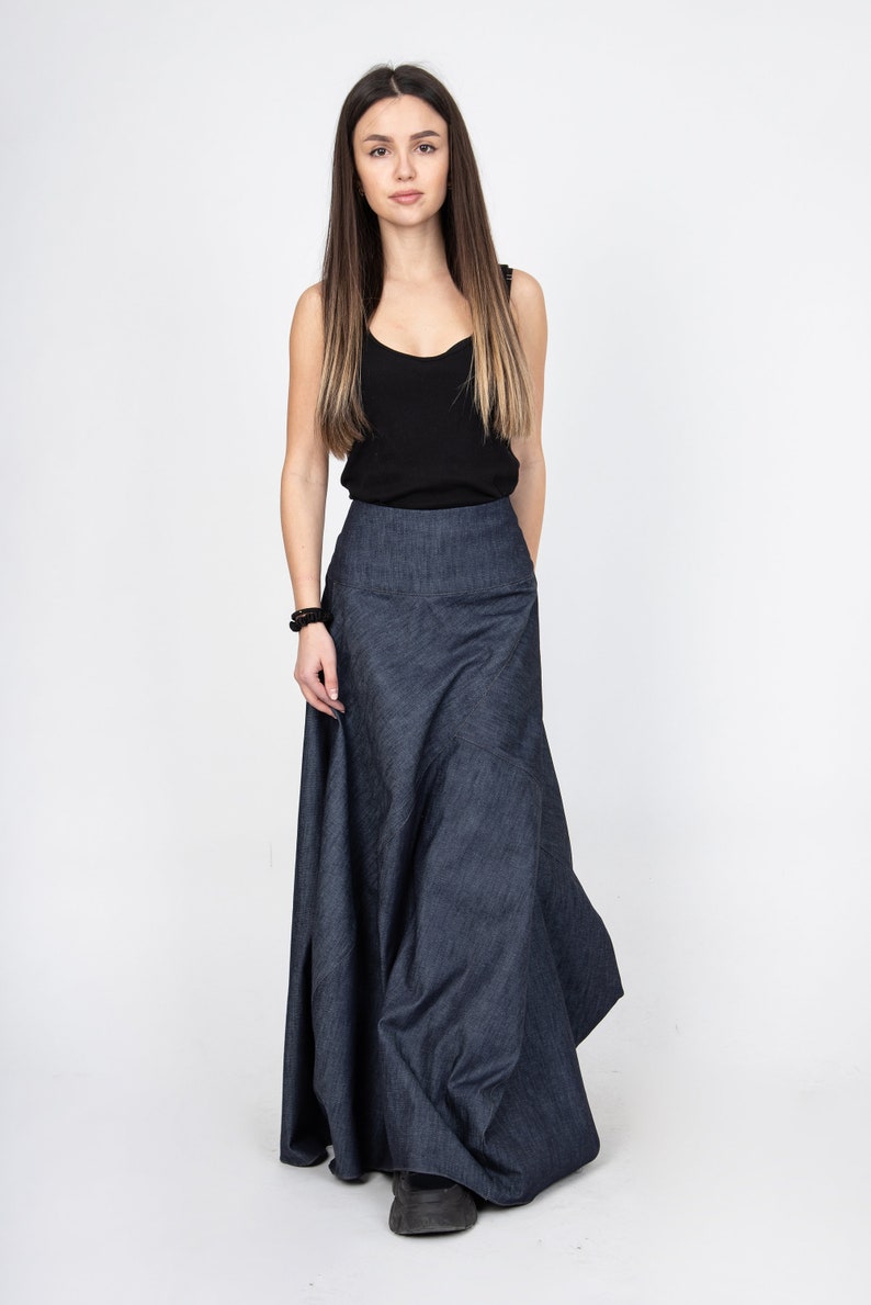 Denim Skirt/Denim Dress/Asymmetrical Jean Skirt/Casual Women Long Skirt/Long Dress/Asymmetrical Denim Handmade Long Dress/F2370 image 3