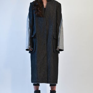 Patch Pocket Coat/Long Denim Coat/All Season Collar Coat/Straight Cut Coat/Trench Coat/Minimalist Coat/Zipper Coat/Oversized Coat/F1984 image 3