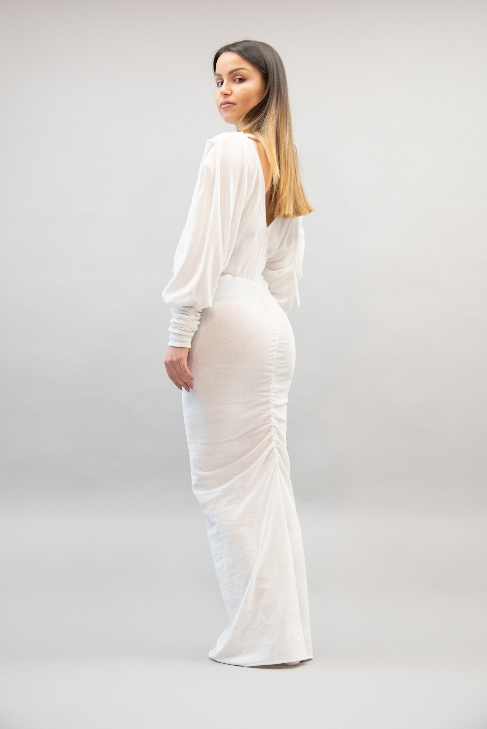 3 4 sleeve maxi dress petite Petite Johanna 3/4 Sleeve Sheer Matte Jersey Long Dress