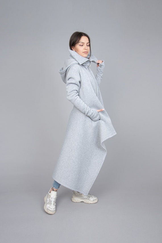 [RRACE] / ☆ Cowl-Neck Shirt Dress / Light Gray Cowl Neck Sweatshirt/asymmetrical Hem Top/oversized Loose