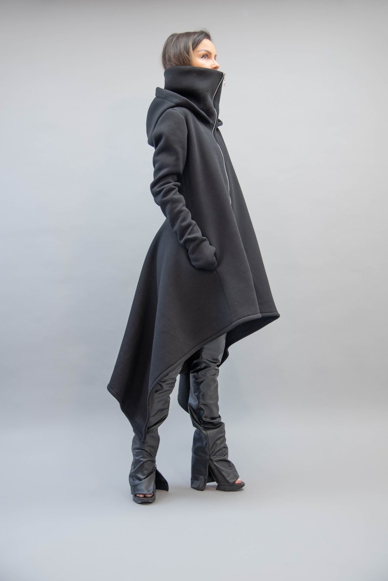 Cowl Neck Sweatshirt/Asymmetrical Hem Top/Oversized Loose Loungewear/Hoodie Top/Cozy Coat/Black Coat/Black Oversized Sweatshirt/F2218 image 4