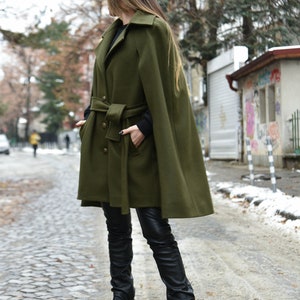 Winter Cape Coat/Green Jacket/Cape Coat/Cape Jacket/Green Fashion Cape Coat/Winter Jacket/Cloak Coat/Military Green Handcrafted Cloak/F2199 image 5