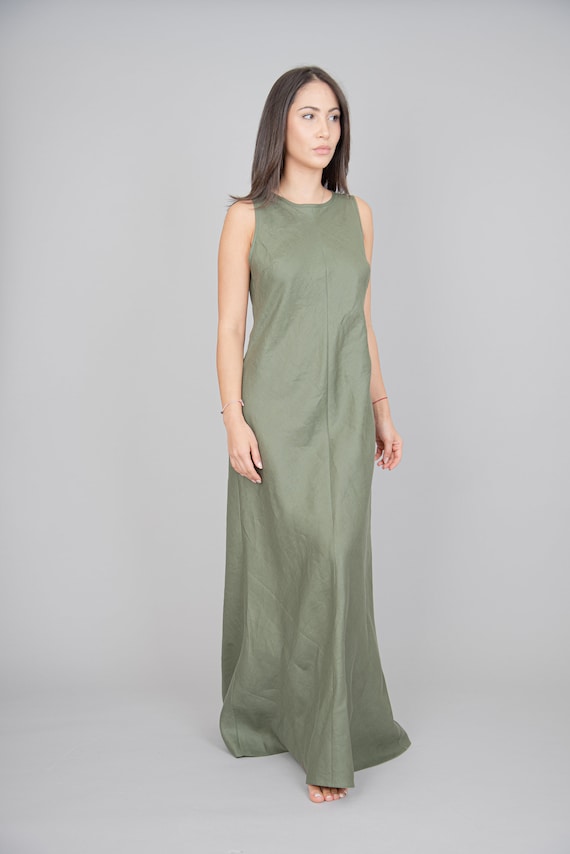 olive green sleeveless dress Unmatched Elegance Olive Satin Sleeveless Midi Dress