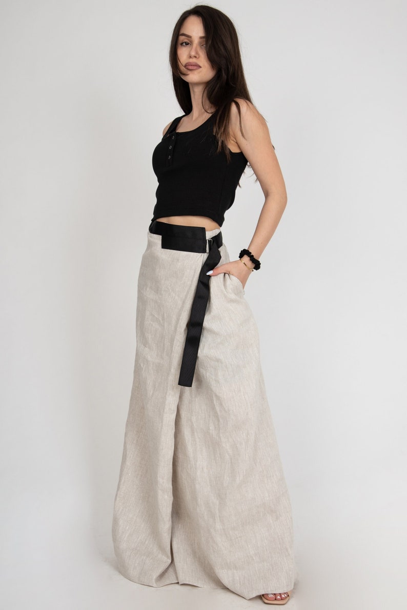 Long Loose Linen Skirt/Summer Maxi Skirt/Linen Extravagant Maxi Skirt/Summer Skirt/Casual Skirt With Pocket/Handmade Casual Skirt/F1502 画像 1