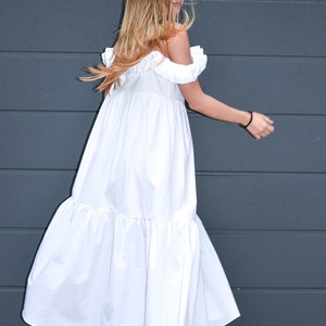 White Romantic Dress/Ruffled Dress/Off Shoulder Dress/Open Back Dress, Beach Dress/Summer Dress/Long Maxi Dress/Loose Dress/ Oversized/F2158 image 6