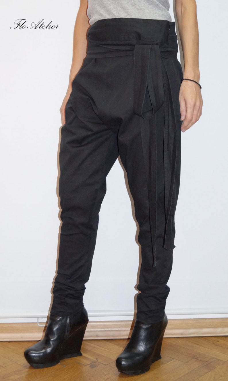 Loose Casual Pants/Black Drop Crotch Harem Pants/Extravagant Black Pants/Unisex Pants/Harem Pants/Handmade Black Pants/Maxi Pants/F1332 image 4