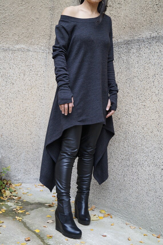 Charcoal Grey Sweater/cozy Sweater/handmade Sweater Dress/knit Dress/women  Loose Sweater/maxi Blouse/oversized Top/winter Blouse/f1528 - Etsy Israel