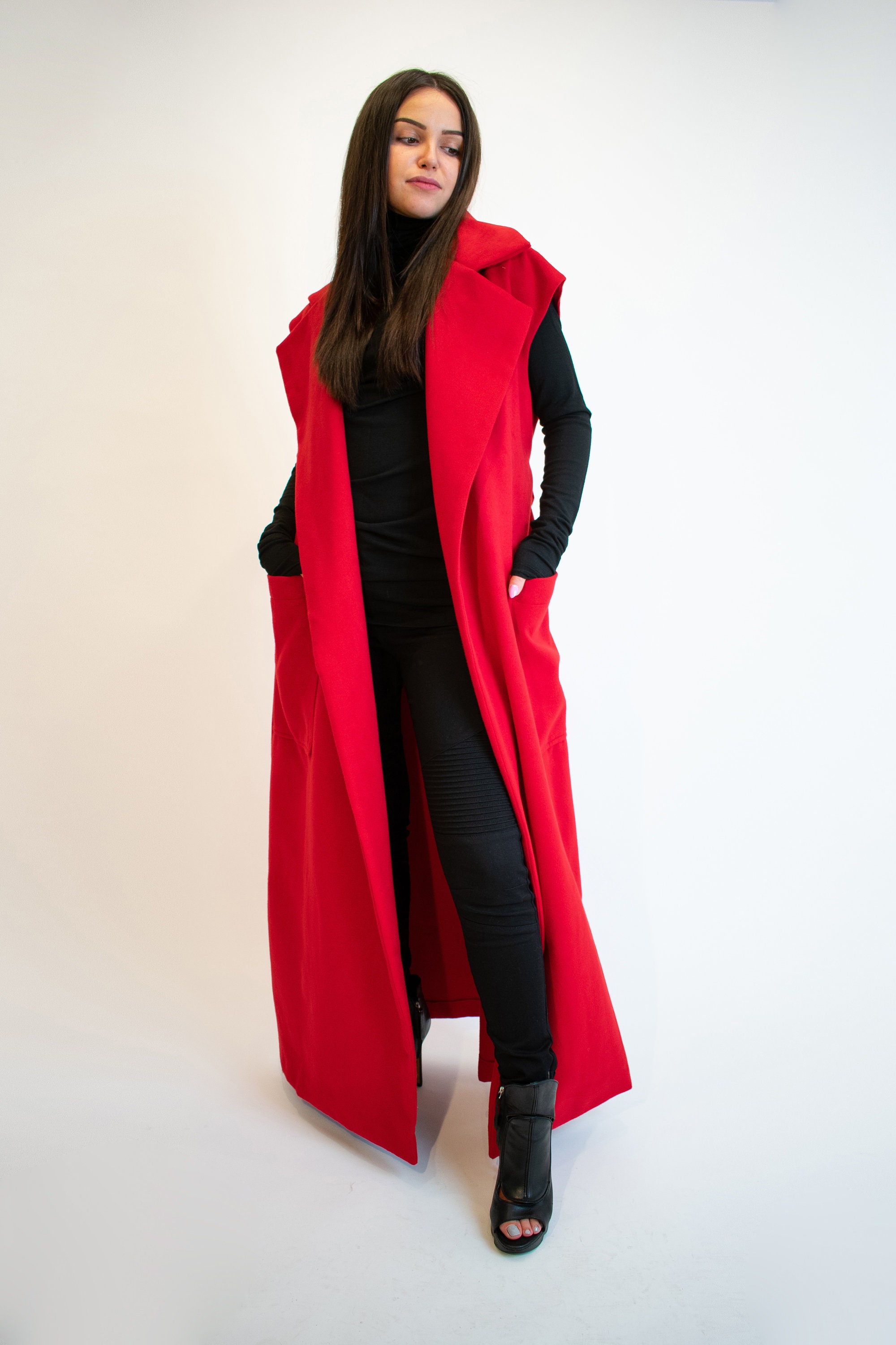 High Collar Vest/Asymmetrical Vest with Pockets/Wool Etsy España