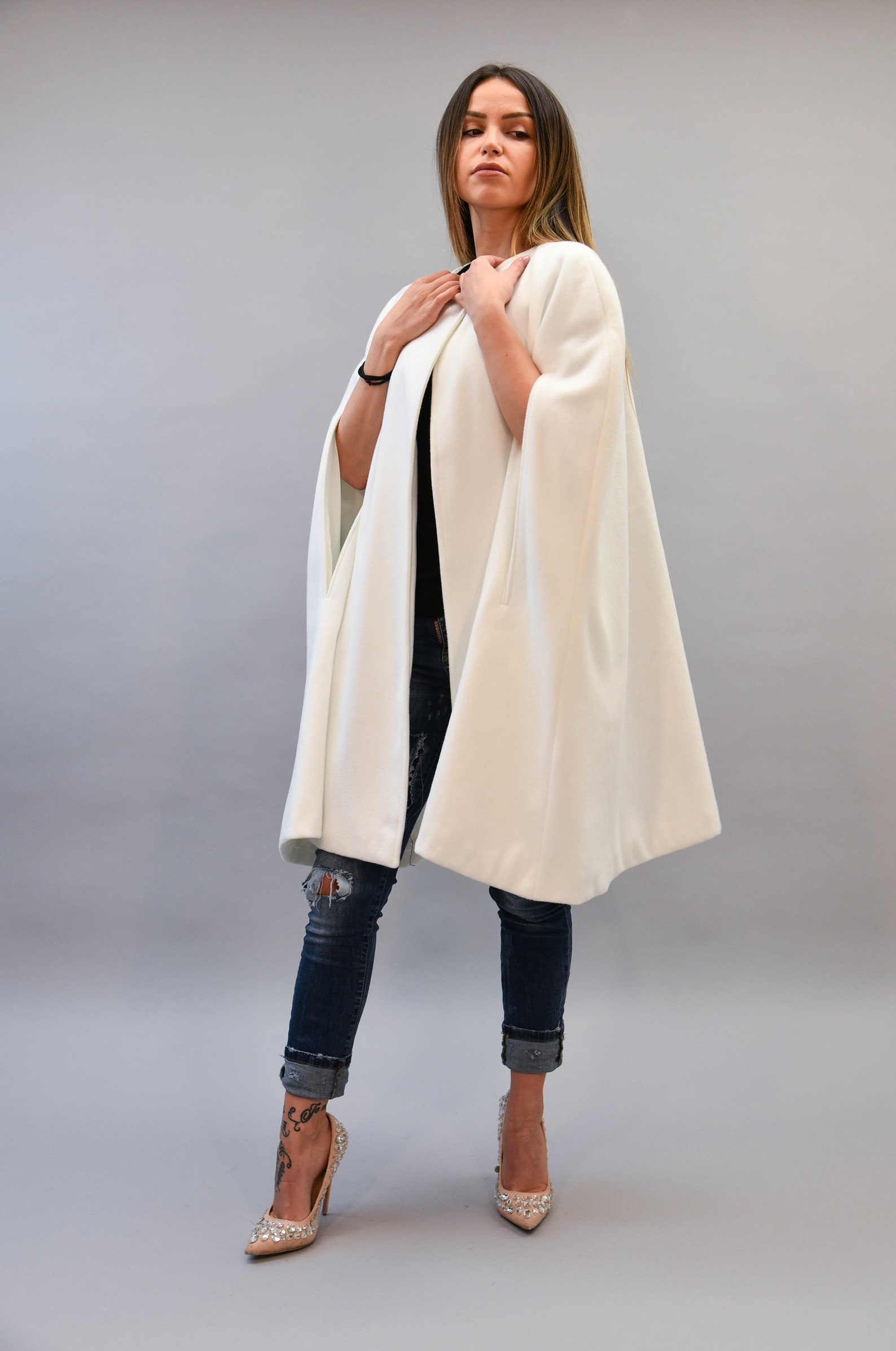 Winter Cape Coat/Jacket For Women/White Wool Cape/Cape Etsy
