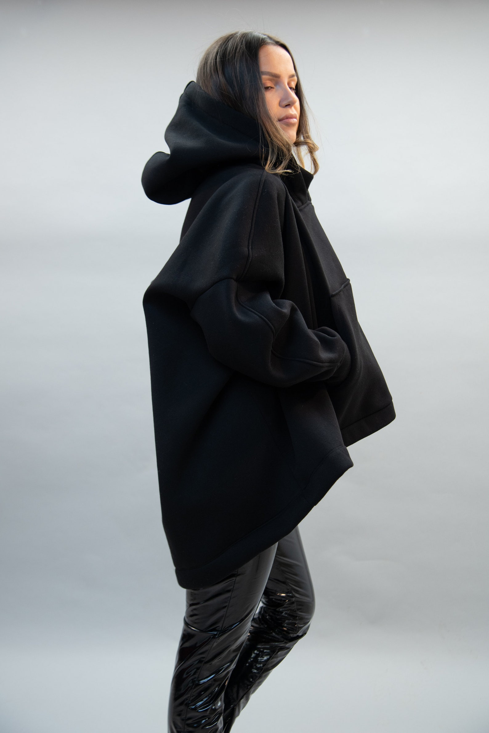 High Neck Hoodie /black Hoodie/ Oversized Loose Hoodie/ Cotton Etsy