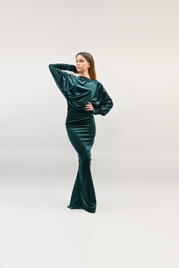 Open Back Long Dress Slim Velvet Dress with Open Back Velvet Green Dress Handmade Green Dress Dress with Open Back Green Velvet Dress F2193 Etsy Mexico