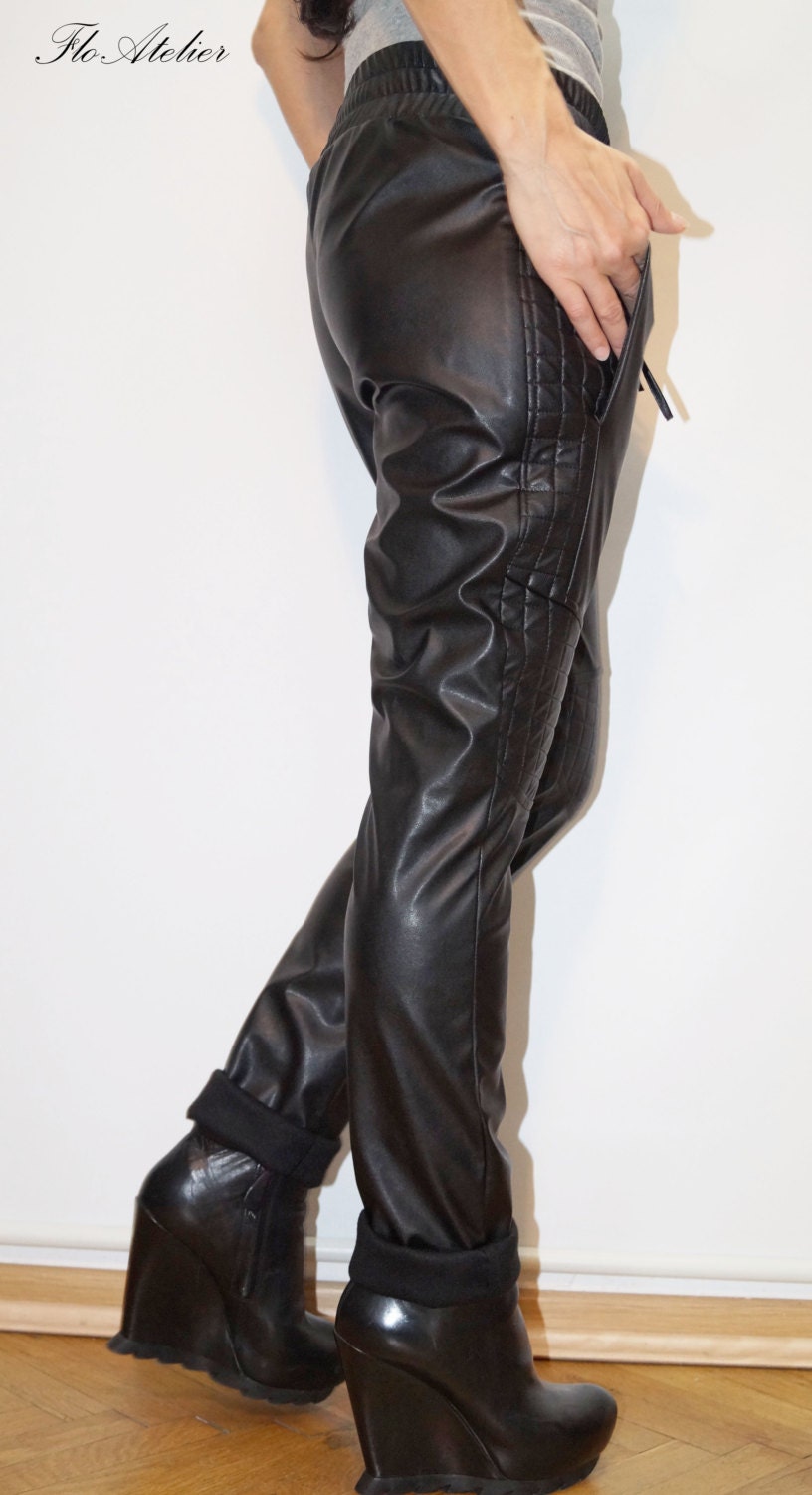 Eco Leather Tapered Pants/leggings/skinny Leather Pants/effect - Etsy