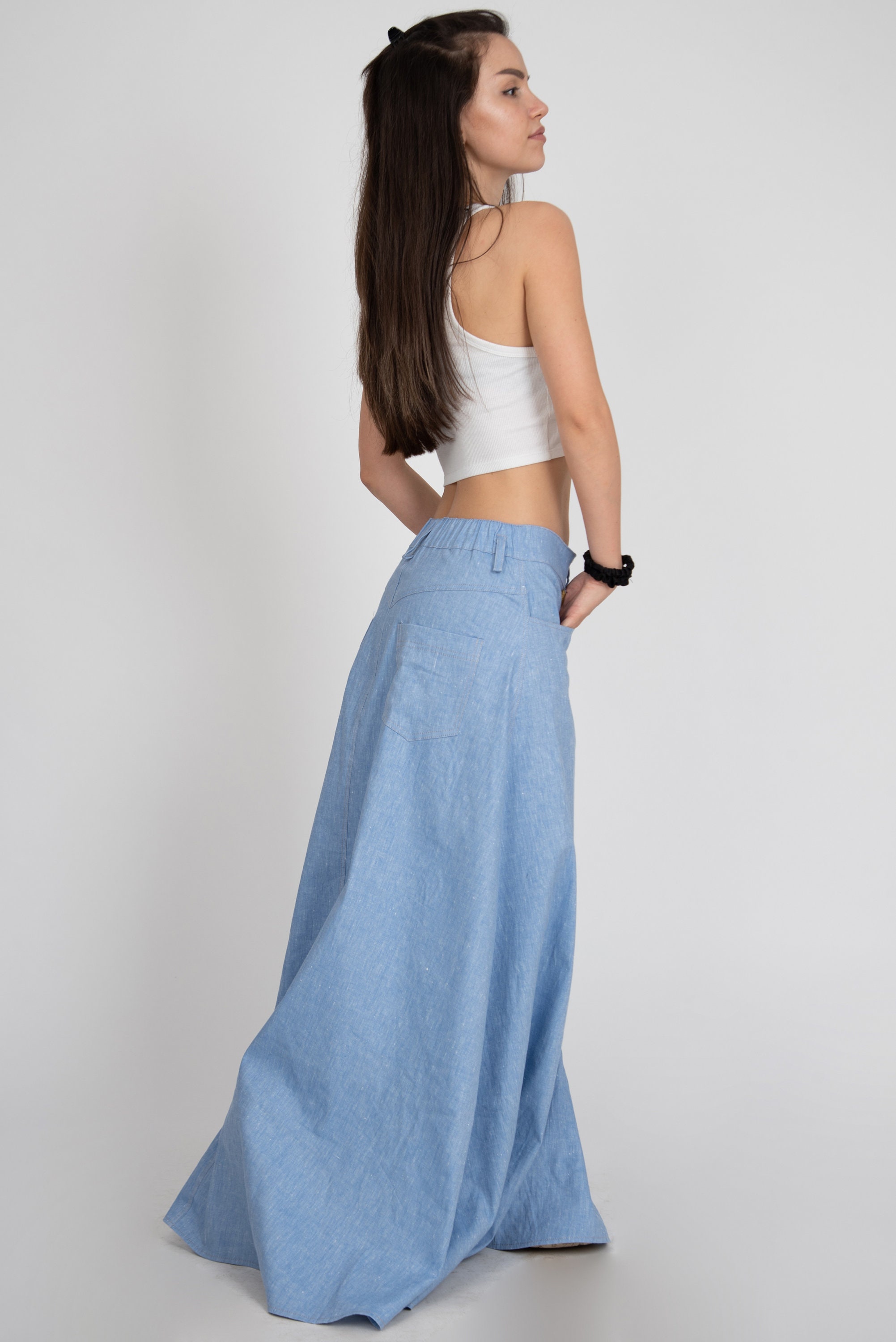 Maxi Skirt/denim Oversized Skirt/jean Skirt/casual Maxi Skirt/blue