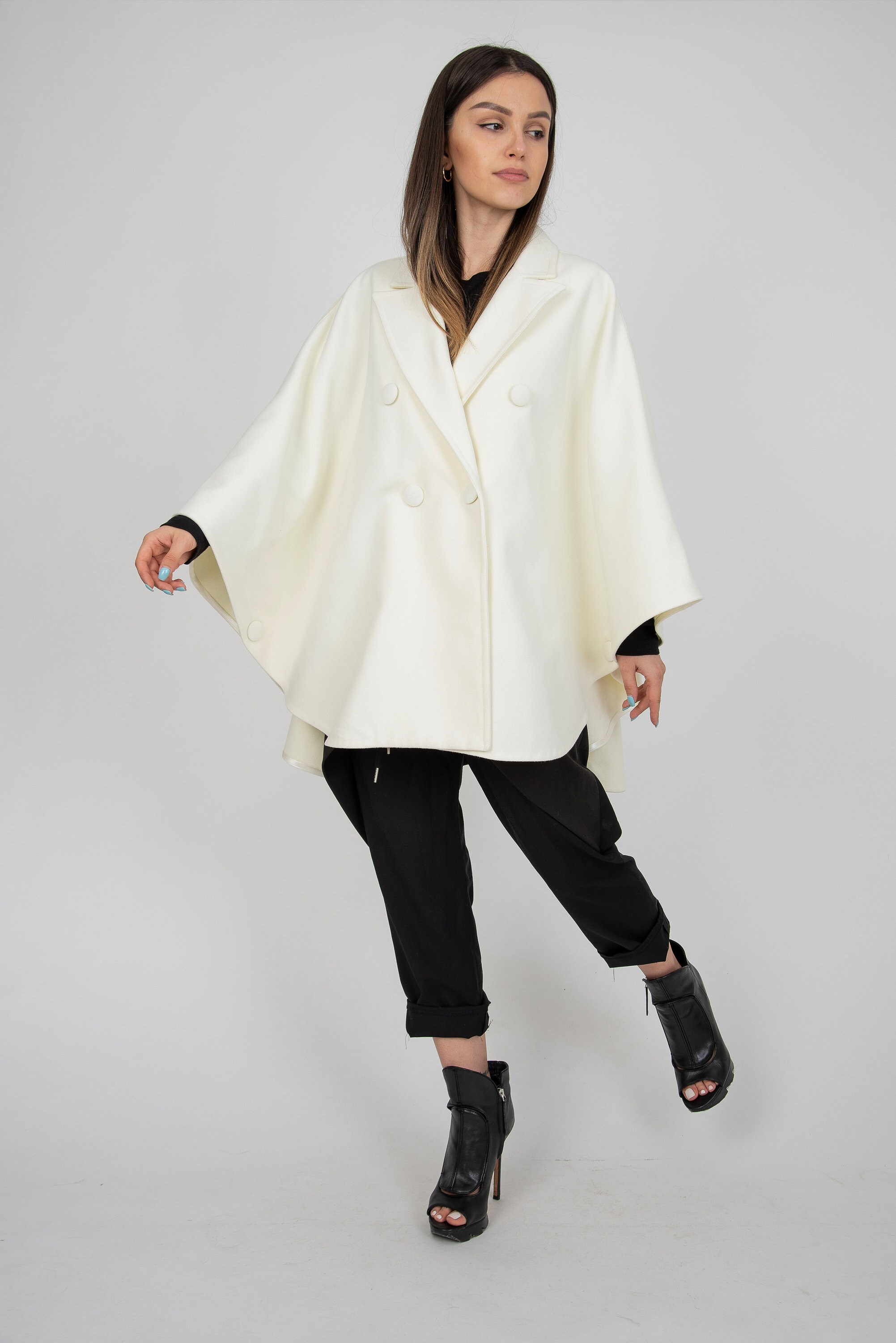 ジャケット・アウター ANATOMICA CAPE OFF WHITE ORGANIC WOOL Kelaixiang Cape Wool Blend Sleeveless Women for Wedding Short