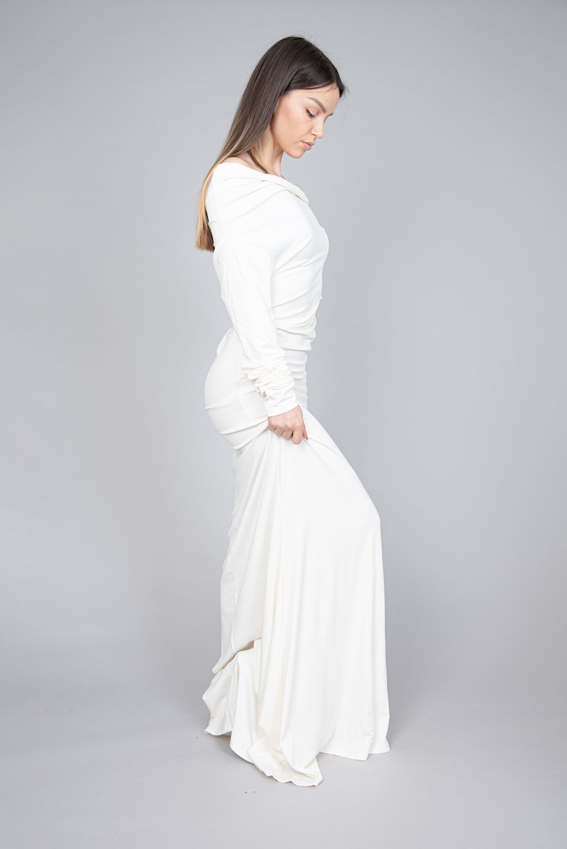 Off Shoulder Dress/Cute Maxi Dress/Cotton Maxi Dress/Casual Long Dress/Loose Maxi Dress/Flowy Dress/Cotton Dress/White Evening Dress/F2296 image 7