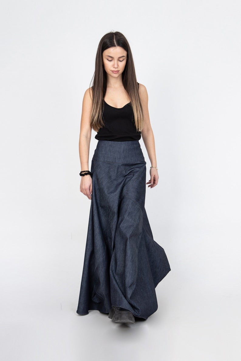 Denim Skirt/Denim Dress/Asymmetrical Jean Skirt/Casual Women Long Skirt/Long Dress/Asymmetrical Denim Handmade Long Dress/F2370 image 1