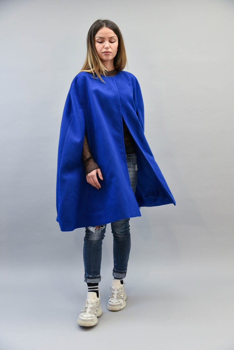 Winter Cape Coat/Handmade Jacket For Women/Wool Blue Cape/Cape Etsy
