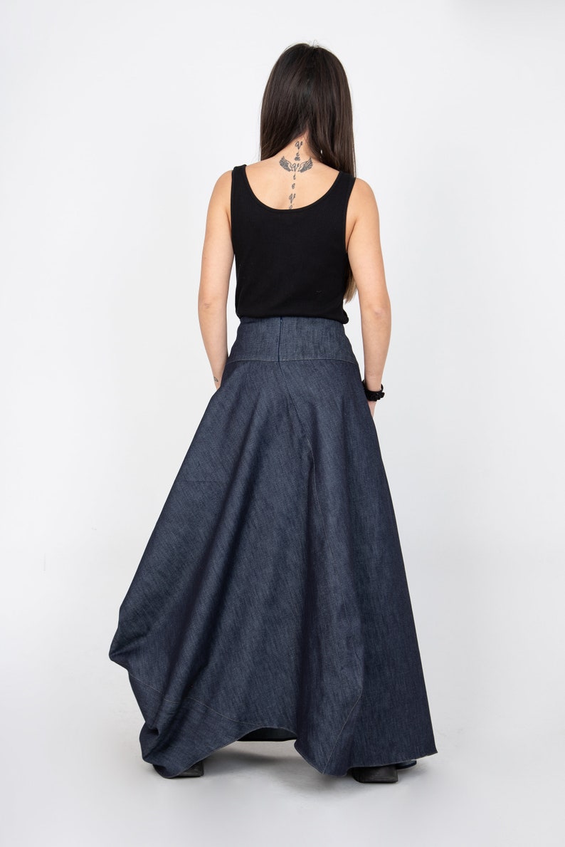 Denim Skirt/Denim Dress/Asymmetrical Jean Skirt/Casual Women Long Skirt/Long Dress/Asymmetrical Denim Handmade Long Dress/F2370 image 7