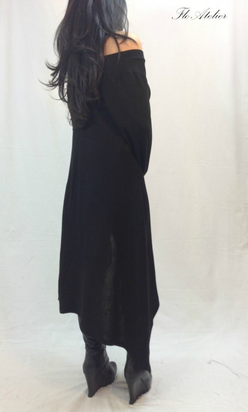 Black Asymmetrical SweaterCozy Pullover Sweater DressKnit DressWomen Ribbed SweaterMaxi BlouseOver Sized Knit TopWinter BlouseF1011