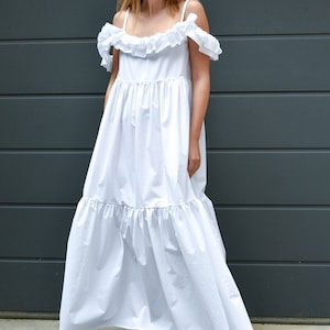 White Romantic Dress/Ruffled Dress/Off Shoulder Dress/Open Back Dress, Beach Dress/Summer Dress/Long Maxi Dress/Loose Dress/ Oversized/F2158 image 3