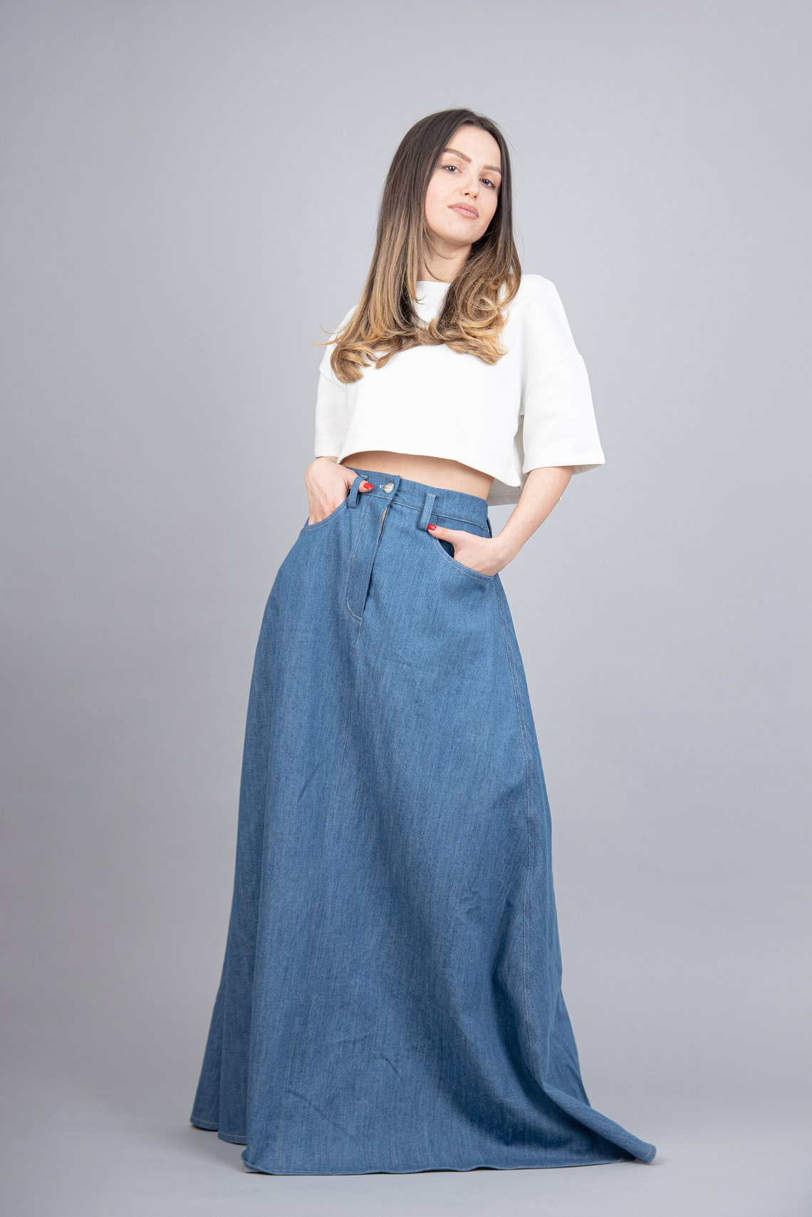 Maxi Skirt/denim Oversized Skirt/jean Skirt/casual Maxi - Etsy