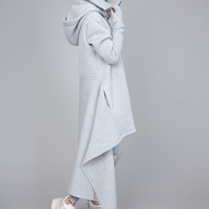 Cowl Neck Sweatshirt/Asymmetrical Hem Top/Oversized Loose Loungewear/Hoodie Top/Cozy Coat/Gray Coat/Gray Oversized Sweatshirt/F2286 image 4