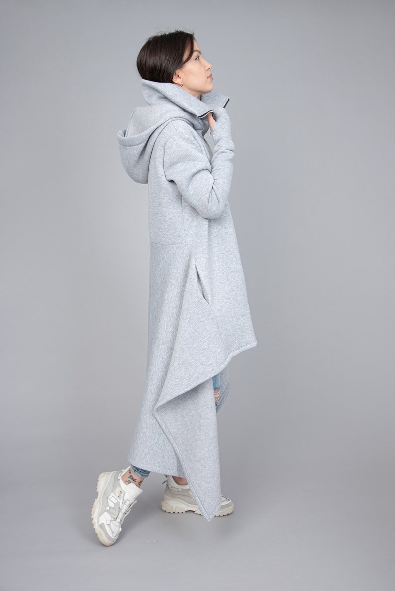 Cowl Neck Sweatshirt/Asymmetrical Hem Top/Oversized Loose Loungewear/Hoodie Top/Cozy Coat/Gray Coat/Gray Oversized Sweatshirt/F2286 image 4