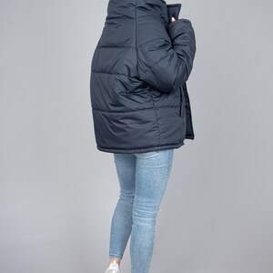 Oversized Quilted Polyester Jacket, High Neck Collar/F2287 image 5