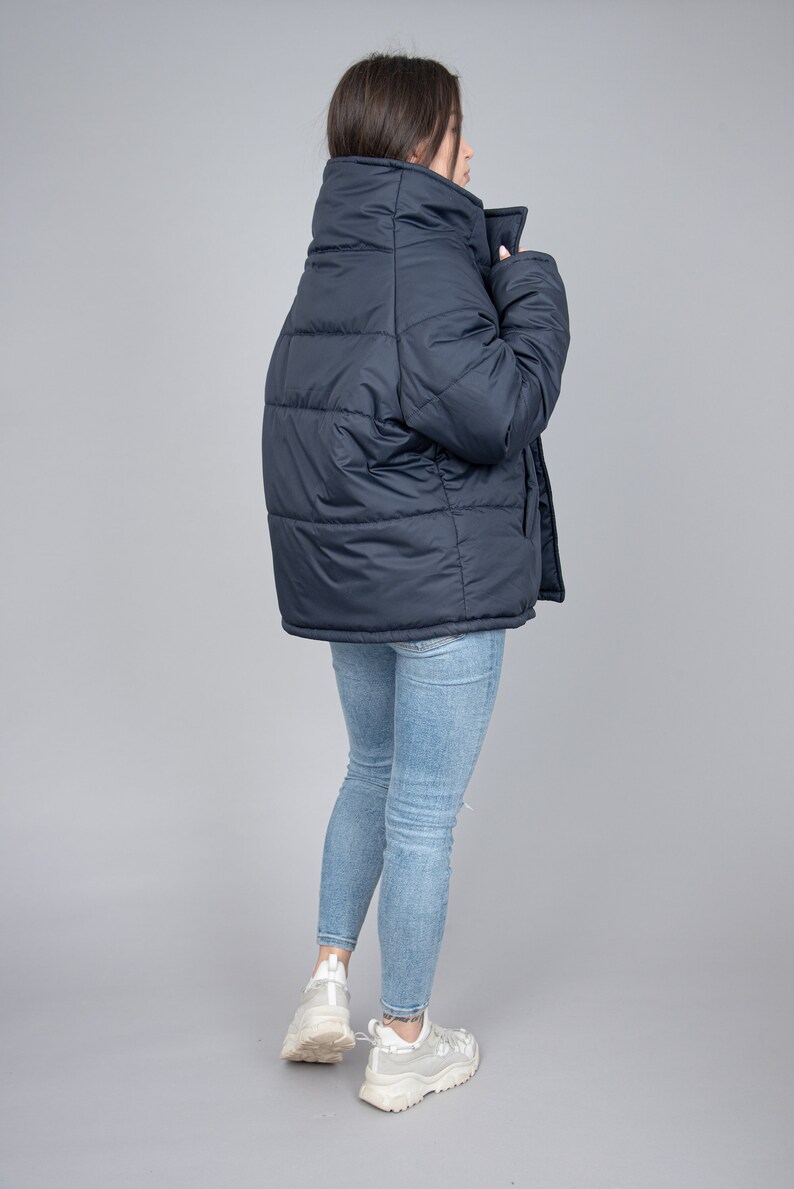 Oversized Quilted Polyester Jacket, High Neck Collar/F2287 image 5