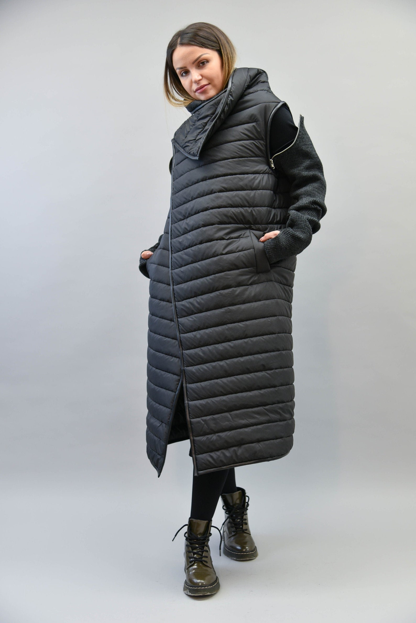Fawn Long Quilted Jacket Black