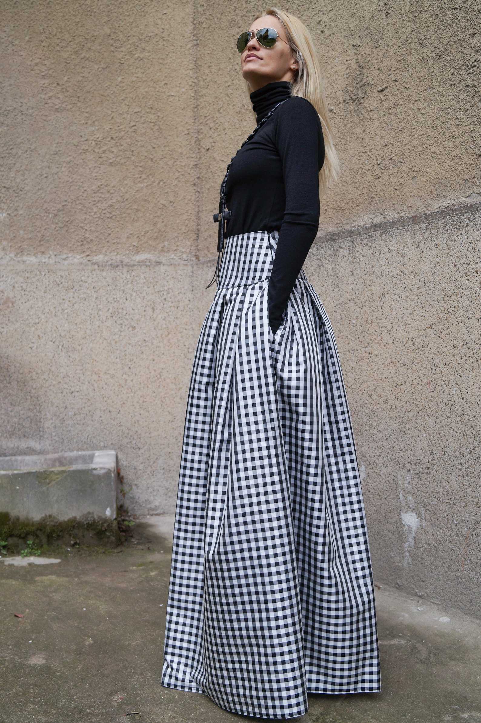 Gingham Lovely Black and White Long Maxi Skirt/high or Low - Etsy