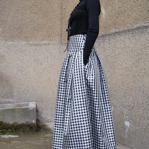 Gingham Lovely Black and White Long Maxi Skirt/High or Low Waist Skirt/Long Waistband Skirt/Fashion Skirt/Pleated Skirt/Maxi Skirt/F1578 image 5