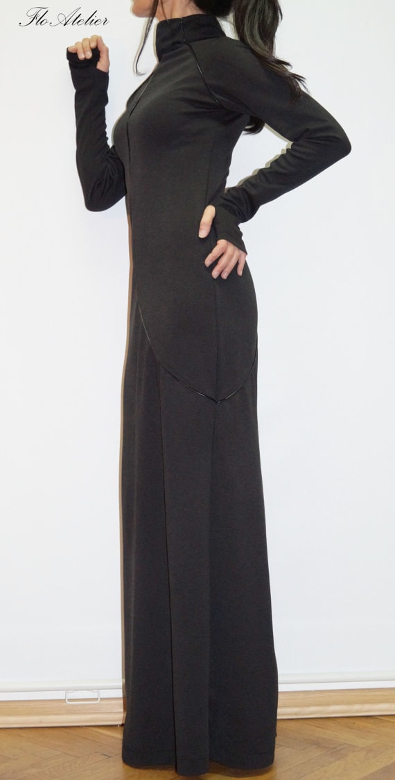 Long Sleeve Maxi Dress/casual Evening Elegant Dress/black Sexy Etsy
