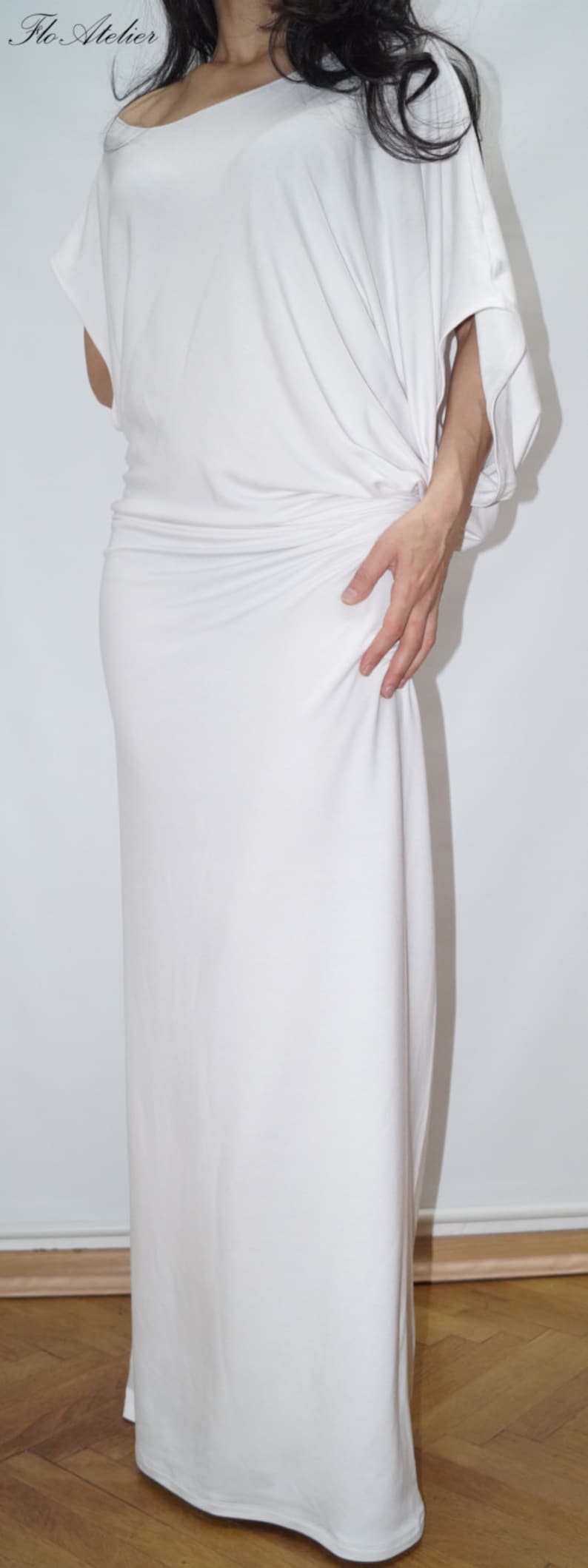 Maxi Dress/Asymmetrical Maxi Tunic/Handmade White Kaftan/White Summer Dress/Top/Cotton Dress/White Tunic/White Dress/White Casual Top/F1114 image 5