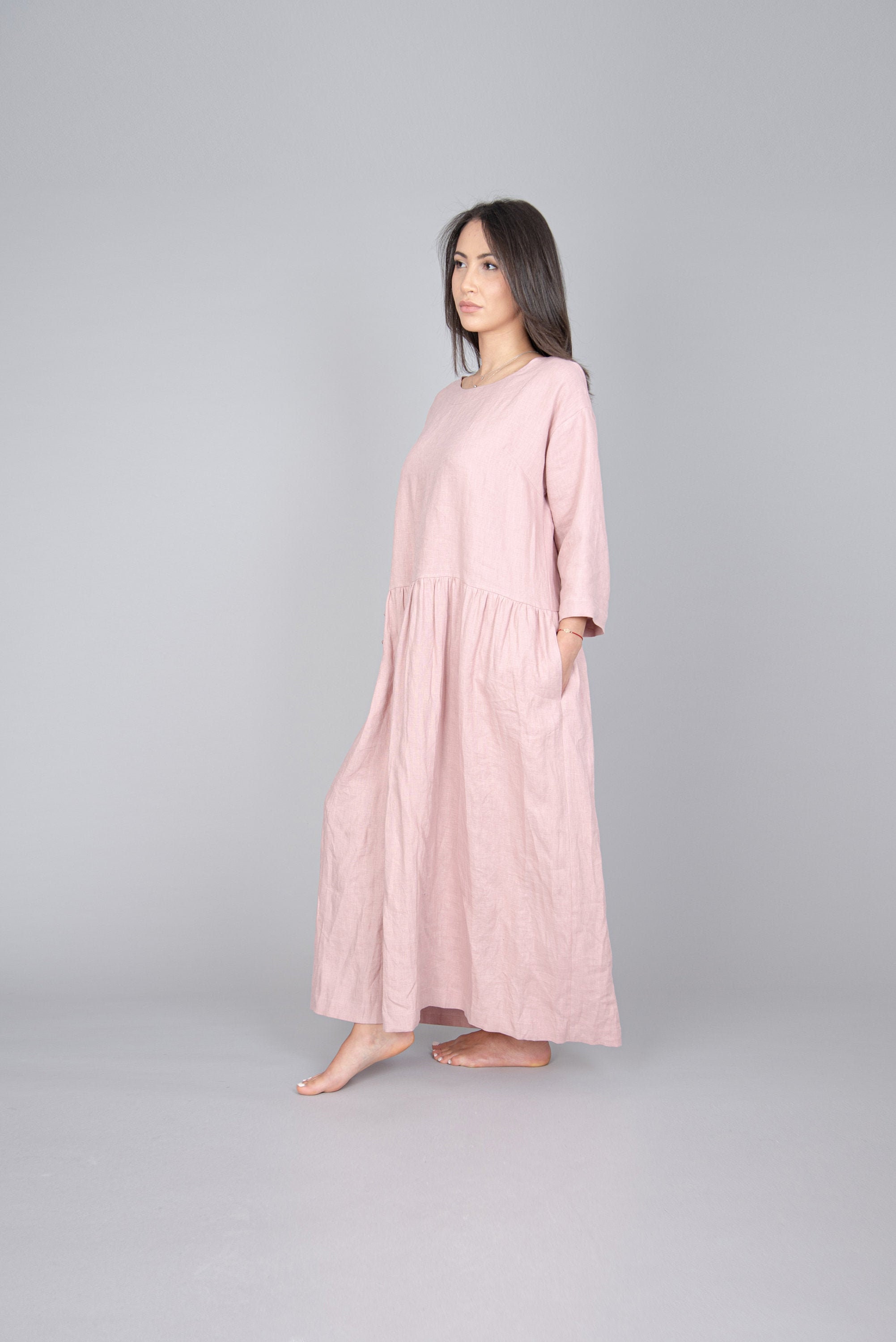Blush Linen Summer Maxi Dress/Casual Linen Dress/Blush Women Party Dress/Stylish Dress/Long Linen Dress/Handmade Maxi Dress/Kaftan/F1477