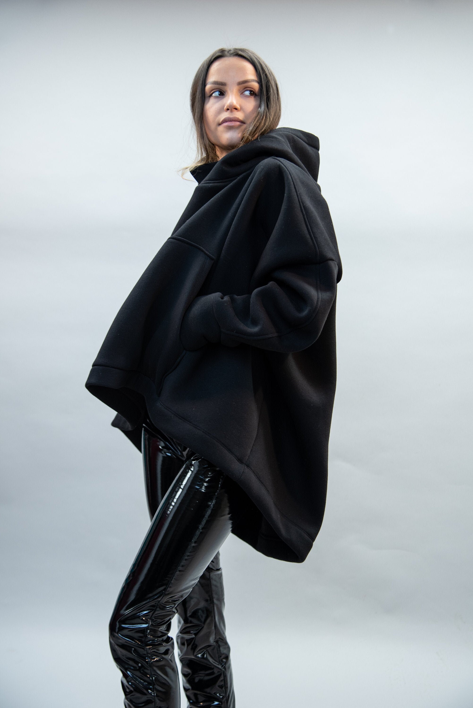 High Neck Hoodie /black Hoodie 