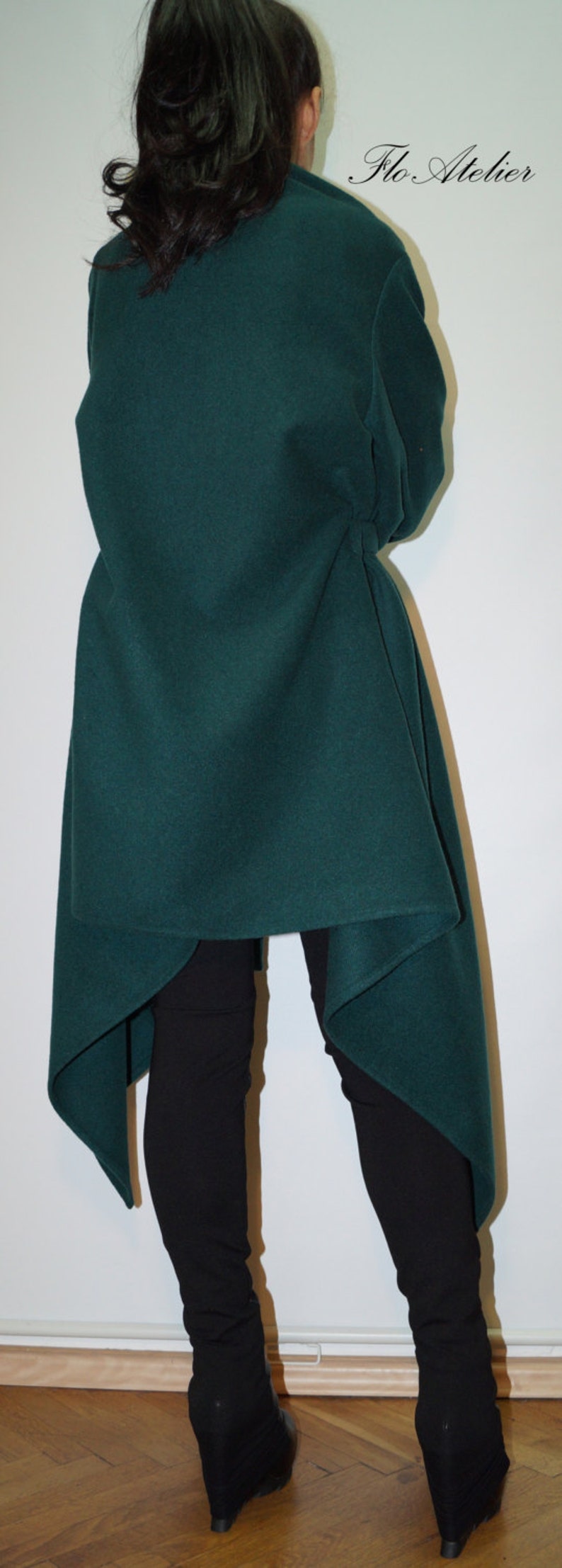 Emerald Green Long Wool Coat/Winter Cape Coat/Cashmere Wool Etsy
