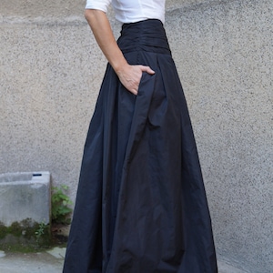 Lovely Black Long Maxi Skirt/High or Low Waist Skirt/Long Waistband Skirt/Handmade Skirt/Low Waisted Black Skirt/Formal Skirt/Skirt/F1190 image 3