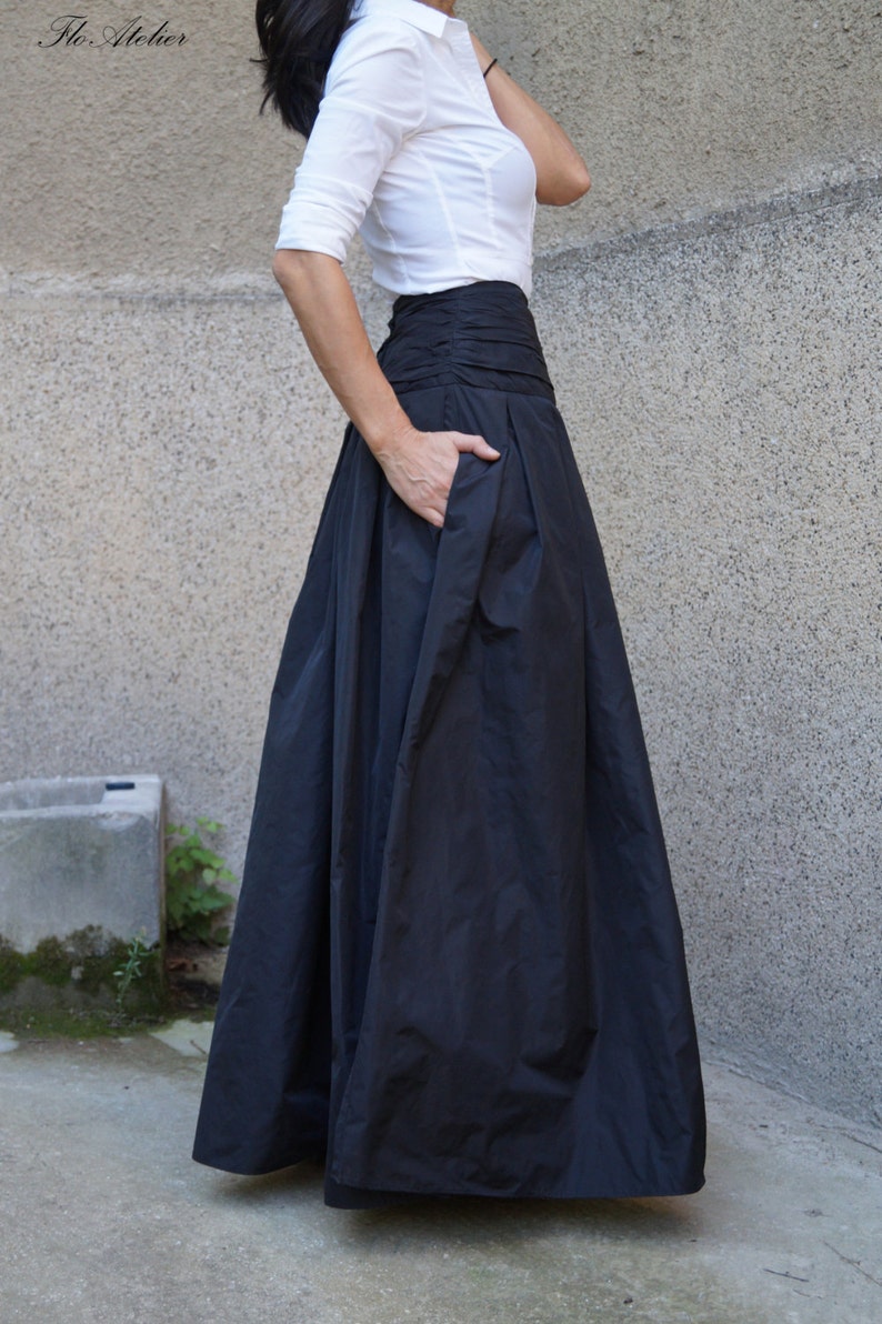 Lovely Black Long Maxi Skirt/High or Low Waist Skirt/Long Waistband Skirt/Handmade Skirt/Low Waisted Black Skirt/Formal Skirt/Skirt/F1190 image 3