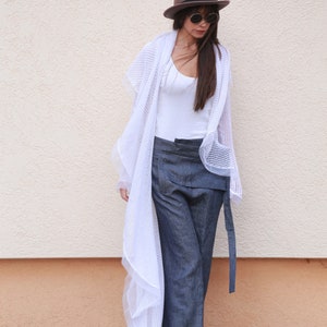 Handmade White Loose Asymmetrical Cardigan/Poncho Coat/Long Sleeve Coat/Trench Coat /Jacket for Women/White Knit Sweater Cardigan/F1547