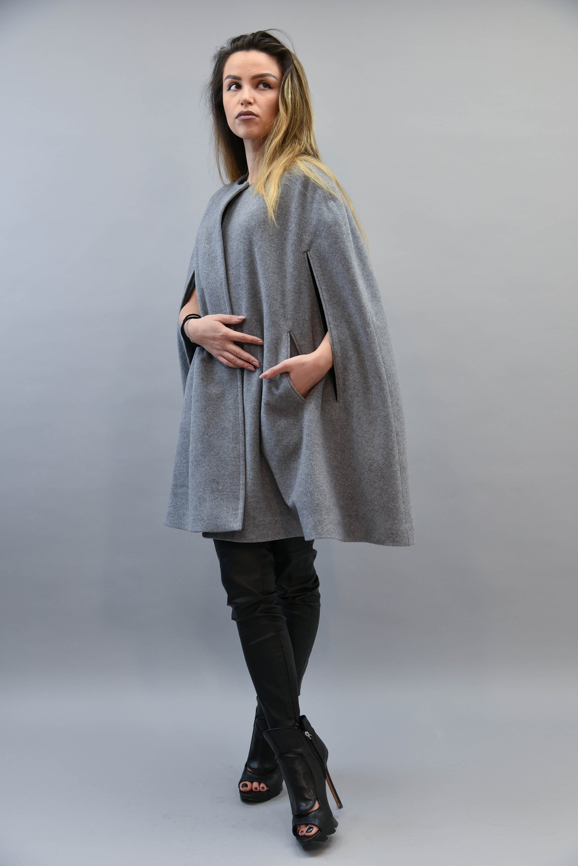 Light Grey Cape/jacket for Women/wool Cape/cape Jacket
