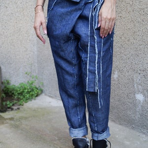 Tapered Pants/loose Linen Pants/denim Pants/casual Drop Crotch - Etsy