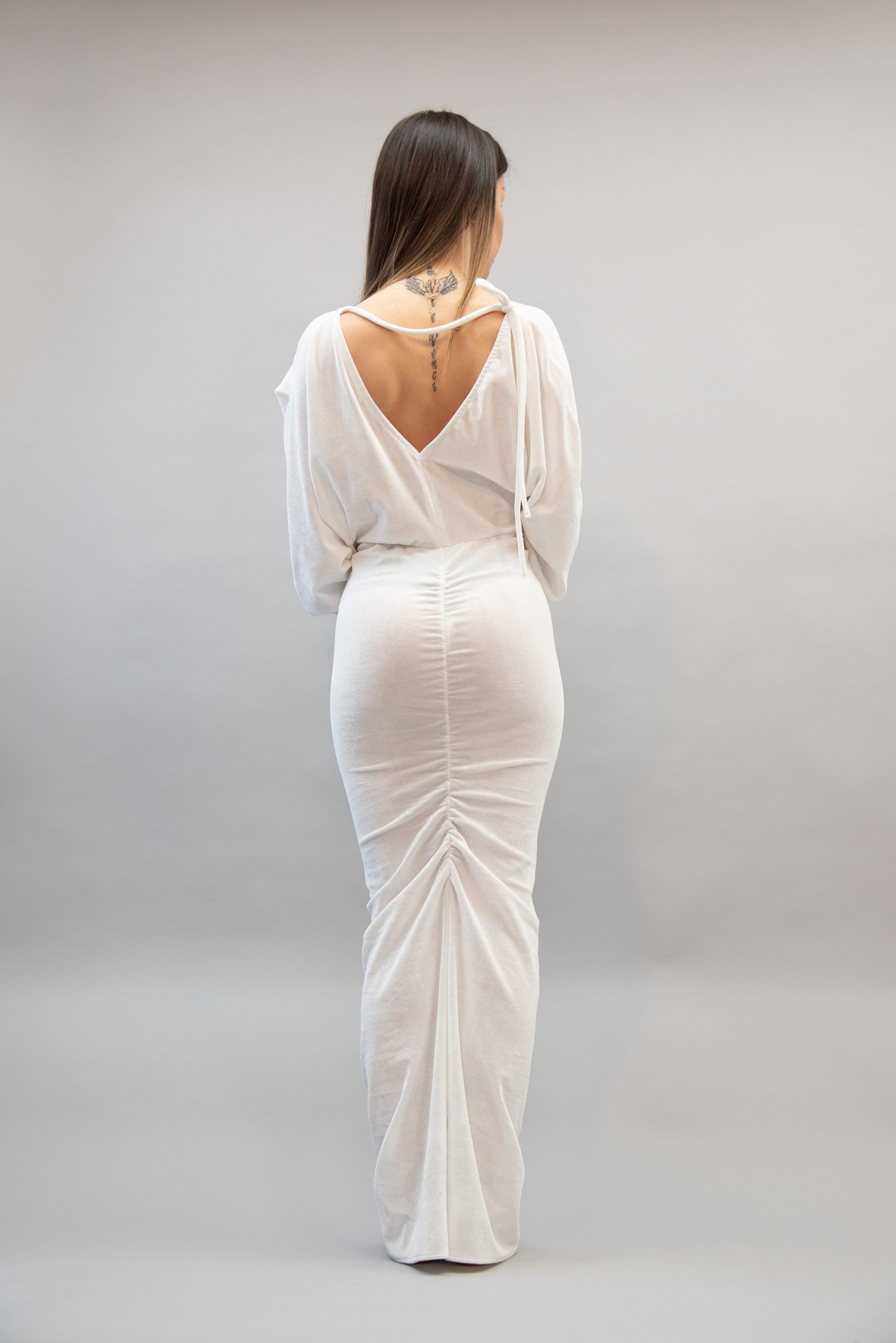 Long Sleeves Sleek Dress/ Velvet Dress With Open Back/velvet