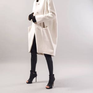 Straight Coat/Off White Coat/Wool Cashmere Coat/Winter Coat/Oversize Coat/Unstructured Coat/Asymmetrical Coat/Extravagant Coat/F1731 image 8