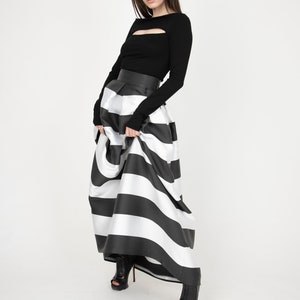 Black/White Long Maxi Skirt/High or Low Waist Skirt/Long Waistband Skirt/Handmade Striped Skirt/Black Stripe Skirt/Formal Skirt/Skirt/F1035 image 8