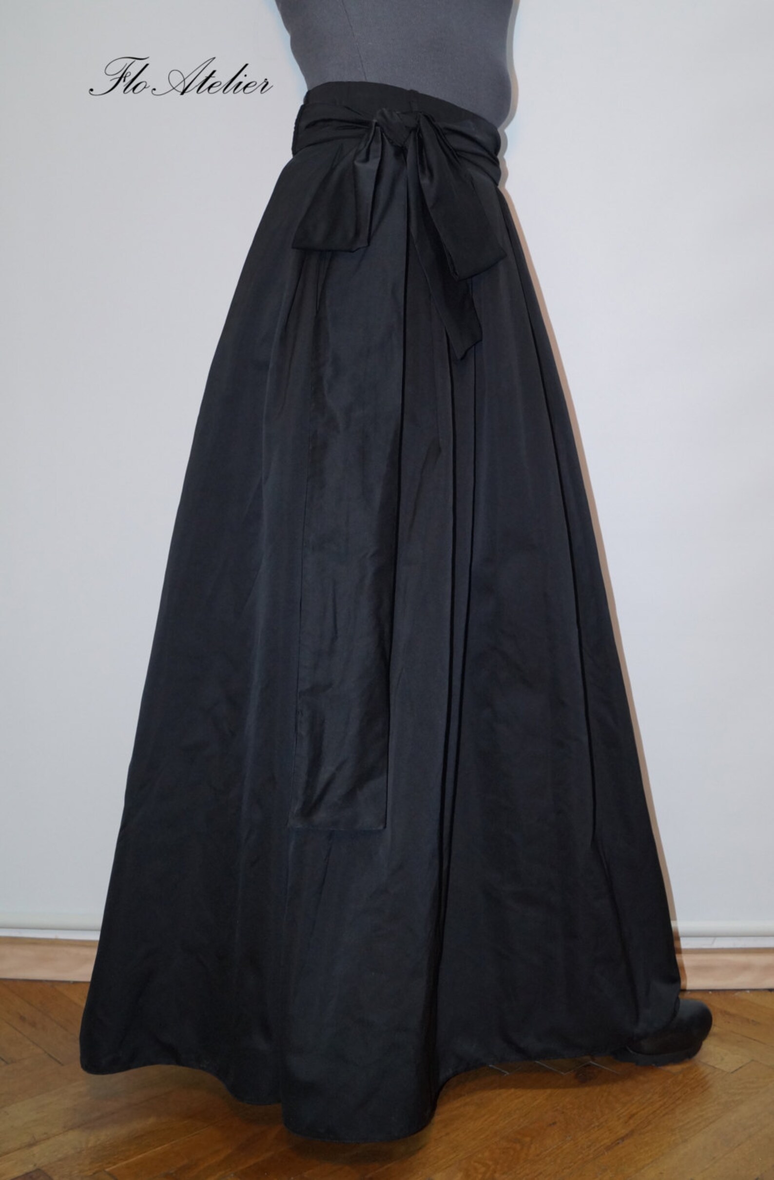 Black Maxi Skirt/high Low Waist Skirt/long Waistband - Etsy