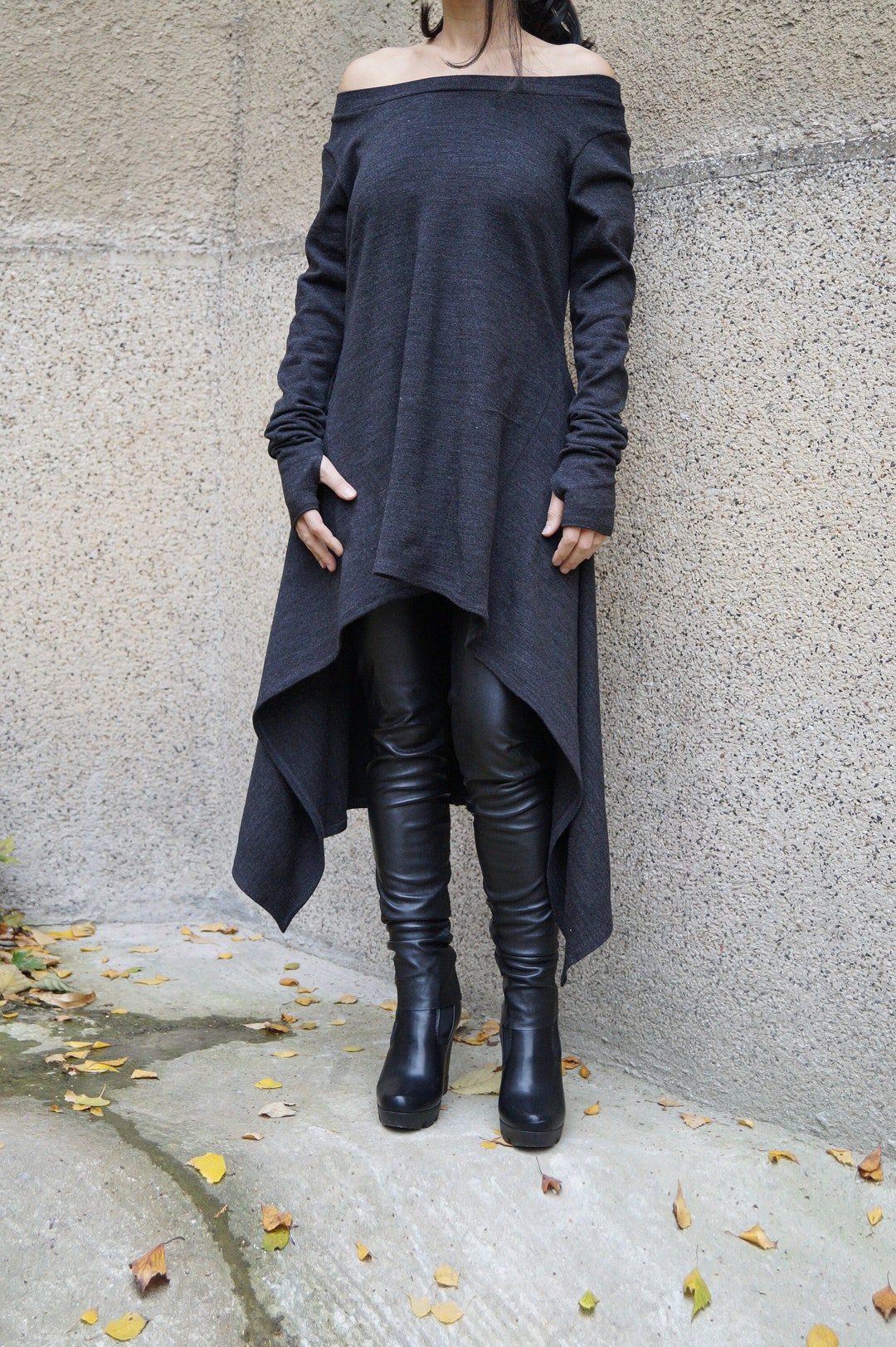 Charcoal Grey Sweater/cozy Sweater/handmade Sweater Dress/knit Dress/women Loose Sweater/maxi ...