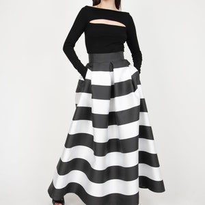 Black/White Long Maxi Skirt/High or Low Waist Skirt/Long Waistband Skirt/Handmade Striped Skirt/Black Stripe Skirt/Formal Skirt/Skirt/F1035 image 9