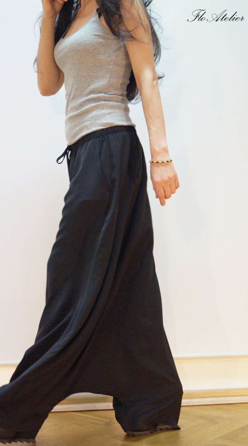 Loose Skirt Pants/Casual Black Drop Crotch Harem Pants/Unisex Etsy